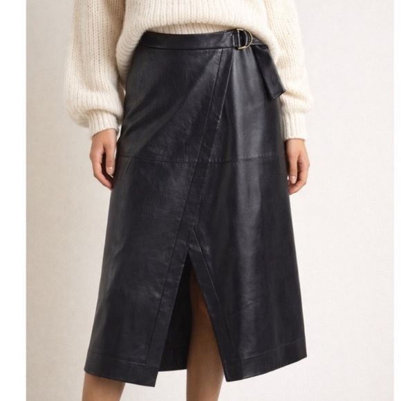 Ted Baker Dresses & Skirts - Ted Baker Elii Faux Leather Midi Wrap Skirt in Navy Blue